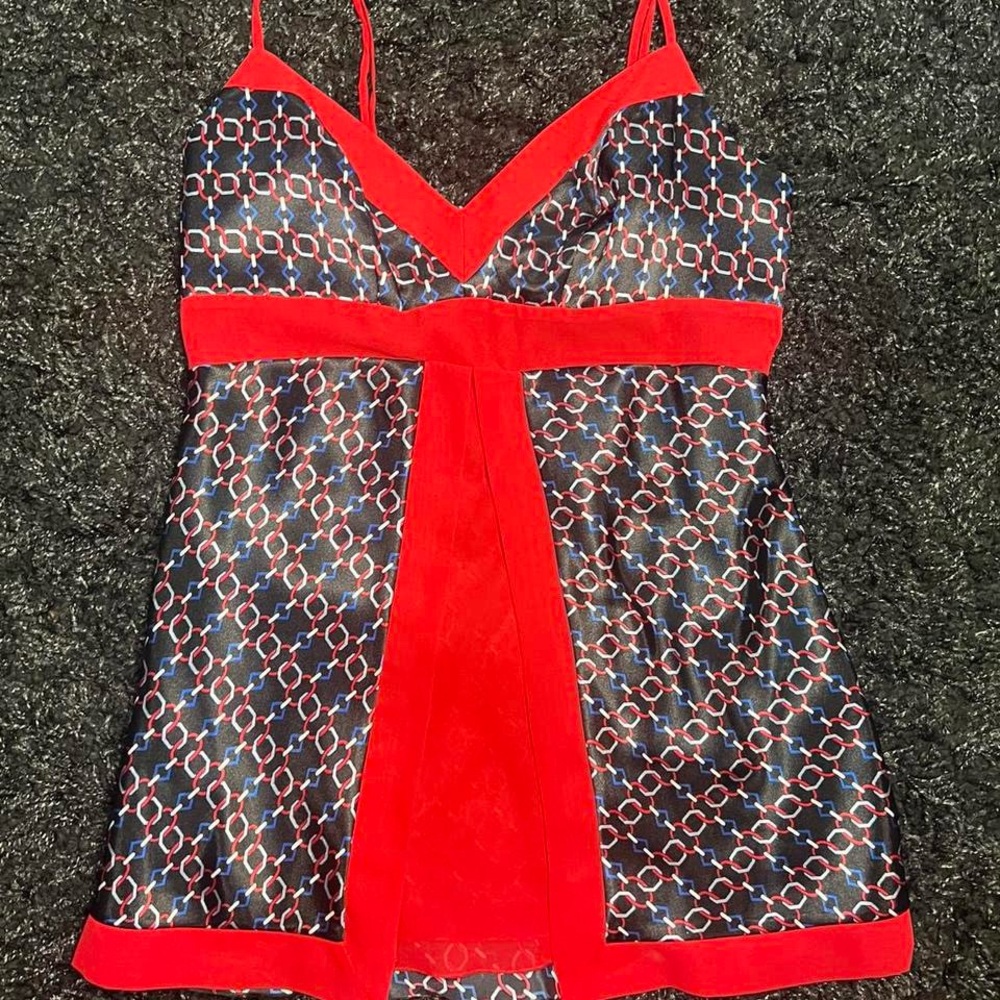 Vintage Bisou Bisou Red and Black Geometric Chemise